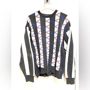VTG 90s Private Club Cotton Sweater Sz:L Grandpacore Geometric Knit Crewneck.
